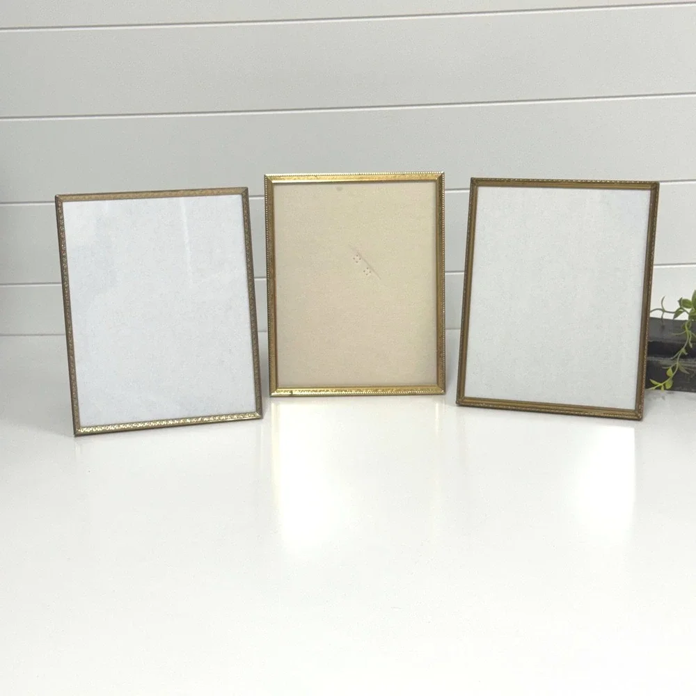 Set of 3 Vintage Gold Metal 8x10 Picture Frames Embossed Ornate Tabletop Decor